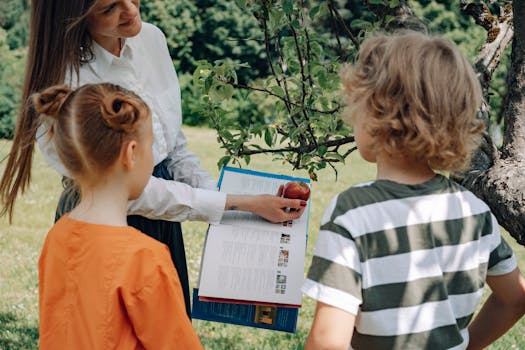 children reading about the environment