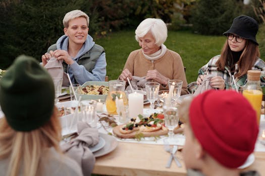 family dinner with children sharing