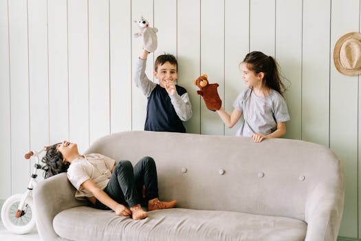 children playing with puppets