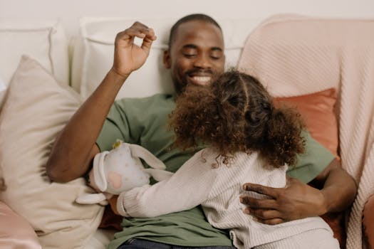 a parent and child talking together