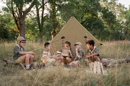 children exploring trees