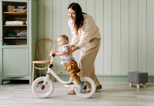 family biking together