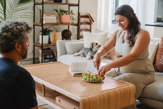 happy family discussing healthy snacks