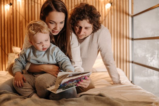 parents and children reading together