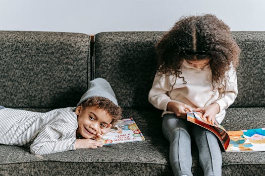 children reading a story together