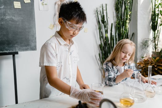 children experimenting with plants