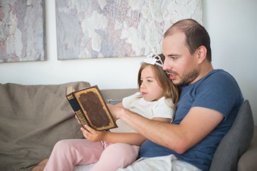 Child sharing a story with family