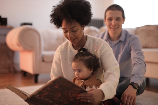 parent and child storytelling with a book