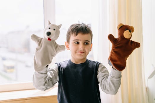 children using puppets for storytelling