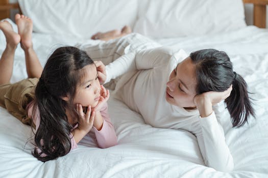 a parent and child talking